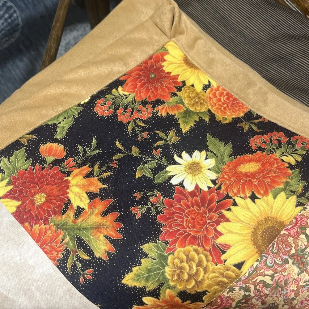 Handmade Patchwork Quilt Fall Themed Machine Sewn Faux Suede Back 40
